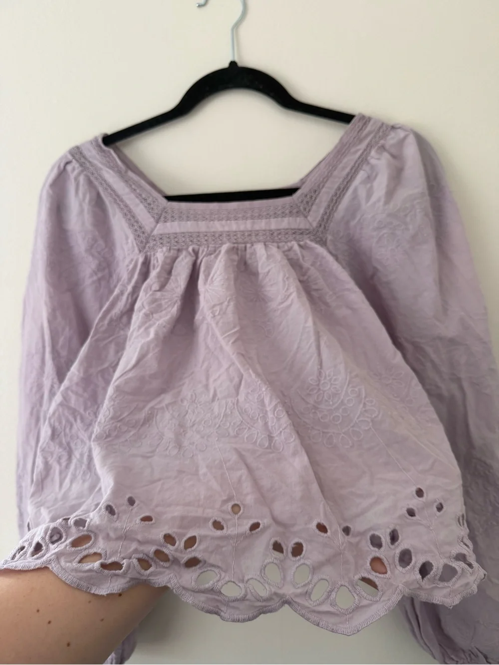 Pastel Purple Bishop Sleeve Blouse Cottagecore Prairie Square Neck Eyelet XS - Picture 6 of 13
